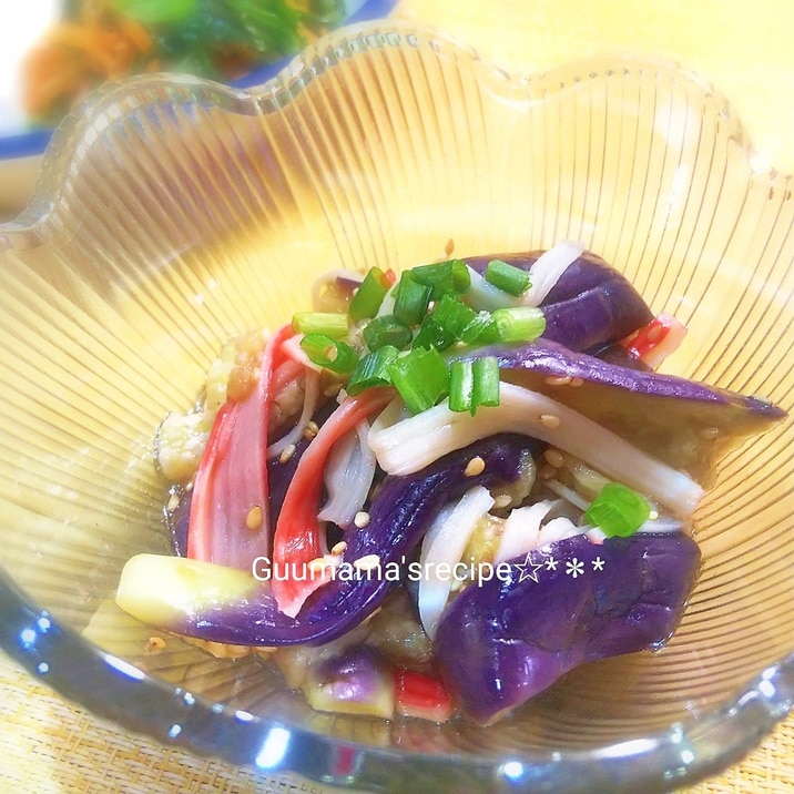 なす1本♡レンジで簡単♡なすとカニカマのポン酢和え